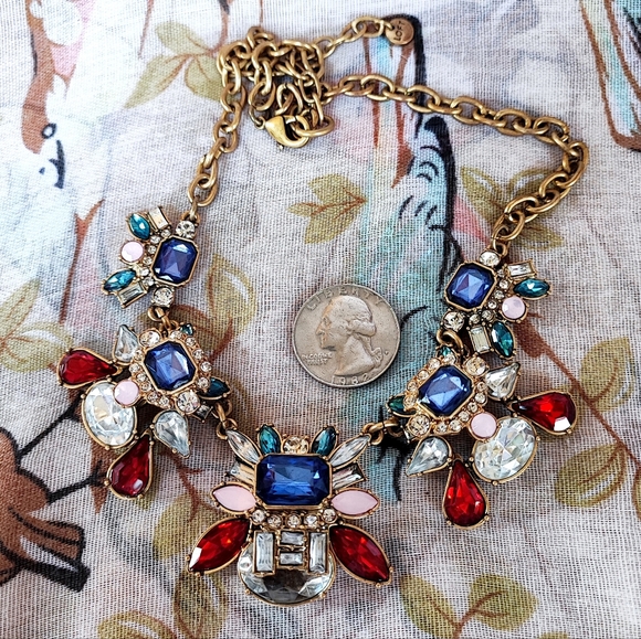 LOFT Domed Multi Shape Stones Rhinestone Statement Necklace Antiqued Brass EUC - Picture 5 of 10